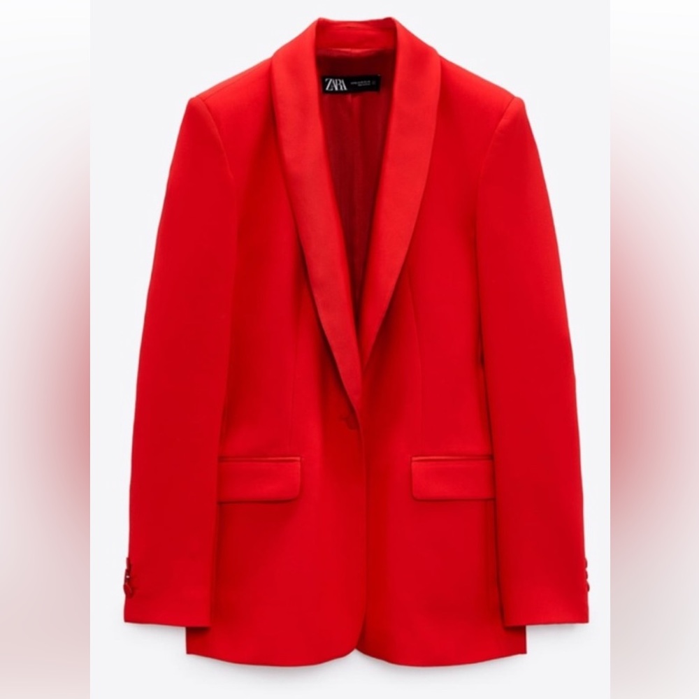 Zara Basic Red Tuxedo Blazer